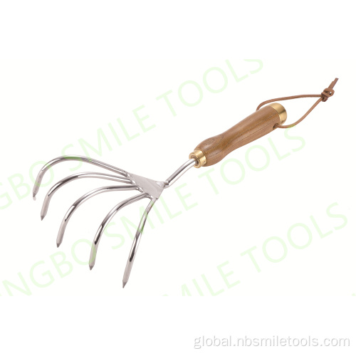  High quality five-tooth loose soil rake comfortable wooden handle rake grass rake gardening tools Factory
